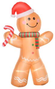 HOMCOM 2.4m Christmas Inflatable Gingerbread Man, Lighted for Home Indoor Outdoor Garden Lawn Decoration Party Prop