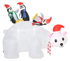 HOMCOM 5ft Outdoor Christmas Inflatable with LED Light, Lighted Blowup Polar Bear with Three Penguins, Giant Yard Party Decoration for Garden Lawn