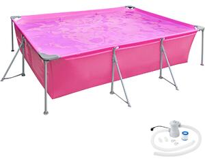 Tectake 403822 swimming pool rectangular with pump 300 x 207 x 70 cm - pink