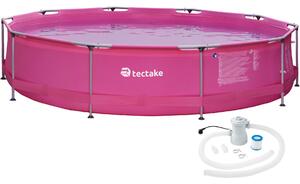 Tectake 403824 swimming pool round with pump ø 360 x 76 cm - pink
