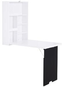 HOMCOM Folding Wall-Mounted Drop-Leaf Table With Chalkboard Shelf multifunction White