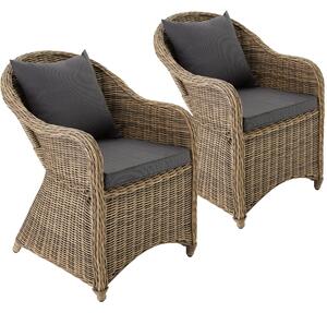 Tectake 403572 2 garden chairs in luxury rattan with cushions - nature