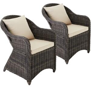 Tectake 403682 2 garden chairs in luxury rattan with cushions - grey