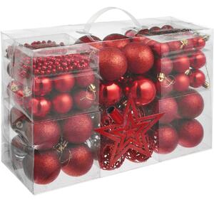 Tectake 403324 christmas baubles set of 86 in red - red