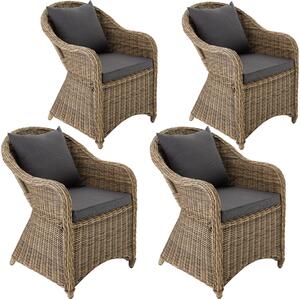Tectake 403573 4 garden chairs luxury rattan + cushions - nature