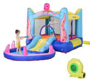 Outsunny Kids Bounce Castle House Inflatable Trampoline Slide Water Pool 3 in 1 with Inflator for Kids Age 3-12 Octopus Design 3.8 x 2 x 1.8m