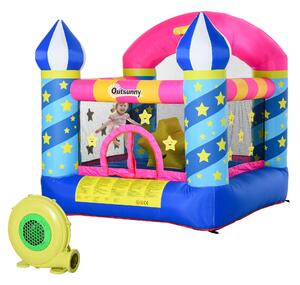 Outsunny Kids Bounce Castle House Inflatable Trampoline Basket with Inflator for Age 3-12 Castle Stars Design 2.25 x 2.2 x 2.15m