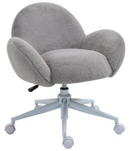 HOMCOM Fluffy Leisure Chair, Office Chair with Backrest and Armrest, Wheels, for Home Bedroom Living Room, Grey