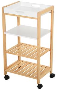 HOMCOM 4-Tier Moving Trolley MDF Wood Blend w/ Tray Shelves 4 Wheels Home Office Cart Storage Island Unit White Brown