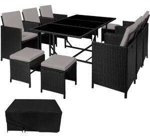 404319 rattan garden furniture set malaga 6+4+1 with protective cover - black/grey