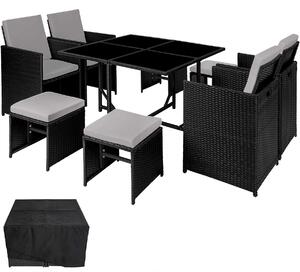 Tectake 404318 rattan garden furniture set bilbao 4+4+1 with protective cover - black/grey