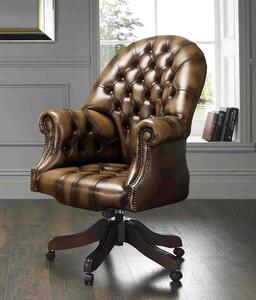 Chesterfield Classic Directors Office Chair Antique Tan Real Leather