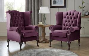 Chesterfield Queen Anne Beatrice + Carlton Flat Wing Armchairs Malta Purple 01