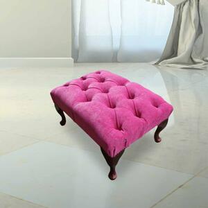 Fabric Queen Anne Buttoned Seat Footstool In Fuchsia Pink