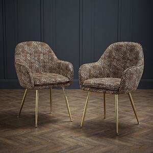 Para Dining Chair Leopard Print With Gold Legs ((Pack of 2)