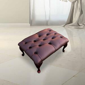 Chesterfield Queen Anne Footstool Buttoned Seat In Shelly Dark Chocolate Real Leather