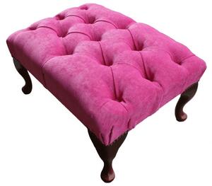 Fabric Queen Anne Buttoned Seat Footstool In Fuchsia Pink