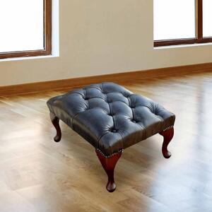 Leather Queen Anne Footstool Buttoned Seat In Old English Alga Colour