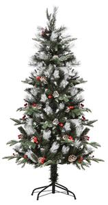 HOMCOM 5FT Artificial Snow Dipped Christmas Tree Xmas Pencil Tree Holiday Home Party Decoration with Foldable Feet Red Berries White Pinecones, Green