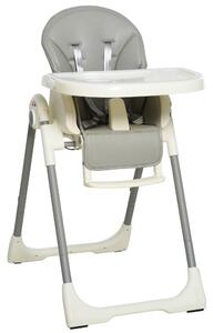 HOMCOM Foldable Baby High Chair Convertible to Toddler Chair Height Adjustable with Removable Tray 5-Point Harness Mobile with Wheels Grey