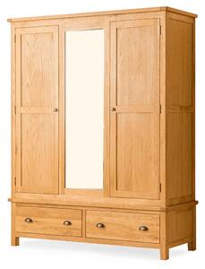 Roseland Oak Large Wardrobe, Mirror & Drawers, Solid Wood | Waxed Oak