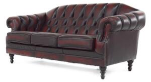 Chesterfield 3 Seater Sofa Settee Antique Oxblood Red Real Leather In Victoria Style