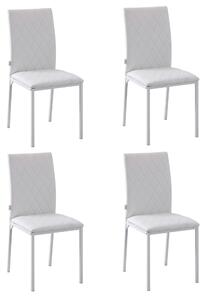 HOMCOM Modern Dining Chairs Upholstered Faux Leather Accent Chairs with Metal Legs for Kitchen, Set of 4, White