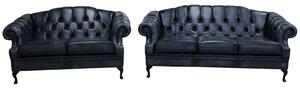 Chesterfield 3+2 Seater Antique Blue Leather Sofa Settee Custom Made In Victoria Style