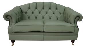 Chesterfield 2 Seater Pea Green Leather Sofa Settee Custom Made In Victoria Style