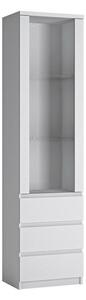 Karino Tall Narrow 1 Door 3 Drawer Glazed Display Cabinet In White