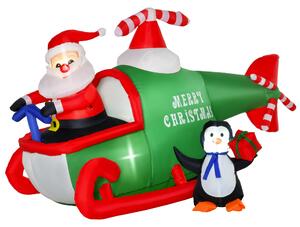 HOMCOM 1.2m Christmas Inflatable Decoration with Santa Claus on Plane, Gift in Penguin, Light Up Blow Up Santa Outdoor, Xmas Decor for Holiday Party