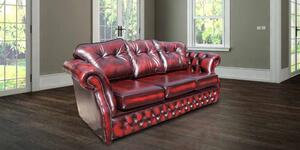 Chesterfield 3 Seater Antique Oxblood Red Leather Sofa Settee In Era Style