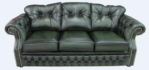 Chesterfield 3 Seater Sofa Settee Antique Green Leather In Era Style