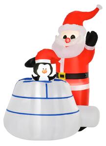 HOMCOM 1.6m Christmas Inflatable Santa Claus and Penguin with Ice House Built-in LED Blow Up Decoration Outdoor, Xmas Decor for Holiday Party Garden