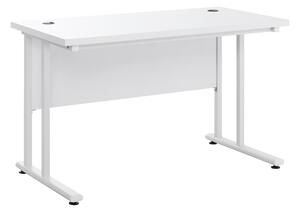 HOMCOM Computer Desk, Home Office Desk, Writing Table, 120x60x75cm Laptop Workstation with 2 Cable Management Holes, C Shaped Metal Legs, White