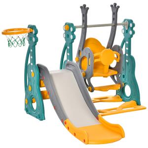 HOMCOM 3-IN-1 Kids Swing and Slide Set with Basketball Hoop Slide Swing Adjustable Seat Height Toddler Playground Activity Center Indoor and Outdoor