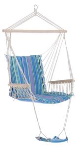 Outsunny Outdoor Hammock Hanging Rope Chair Garden Yard Patio Swing Seat Wooden w/ Footrest Armrest Cotton Cloth (Blue)