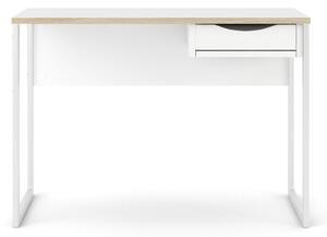 Remote Desk 1 Drawer In White With Oak Trim