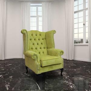 Chesterfield High Back Wing Chair Azzuro Harvest Green Fabric In Queen Anne Style