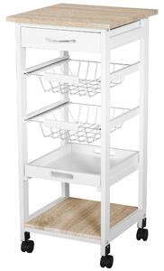 HOMCOM Mobile Rolling Kitchen Island Trolley for Living room, Serving Cart with Drawer & Basket, White