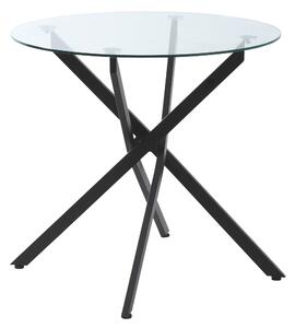 HOMCOM Side Table with Clear Tempered Glass Top, Round Table with Metal Legs, Modern Dining Table Furniture for Dining Room Living Room, Black