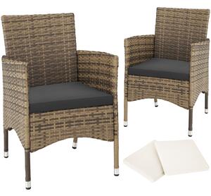Tectake 404552 2 garden chairs rattan + 4 seat covers model 1 - nature/dark grey