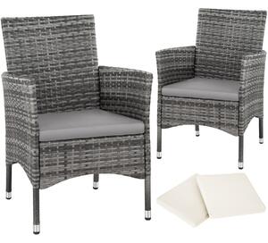 Tectake 404551 2 garden chairs rattan + 4 seat covers model 1 - grey/light grey
