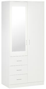 HOMCOM Mirror Wardrobe with 2 Doors, Adjustable Shelf, 3 Drawers, Home Storage, 80W x 50D x 180H cm, White