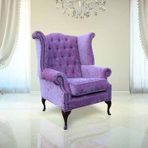 Chesterfield High Back Wing Chair Flamenco Crush Carnation Fabric In Queen Anne Style