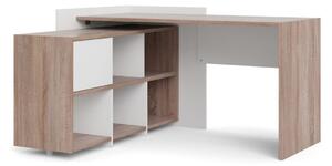 Remote Unit Desk With 6 Shelf Bookcase In White And Truffle Oak