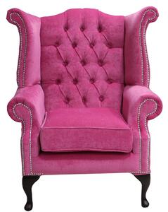Chesterfield High Back Wing Chair Pimlico Fuchsia Pink Fabric In Queen Anne Style