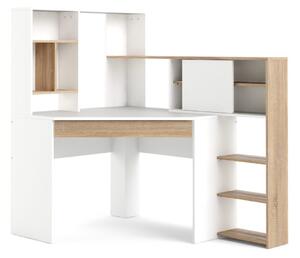 Remote Corner Desk With Multi-Functional Unit In White And Oak