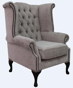 Chesterfield High Back Wing Chair Velluto Hessian Mink Fabric In Queen Anne Style