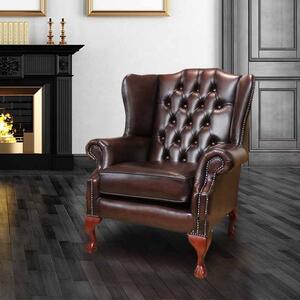 Chesterfield Highclere Wing Chair Antique Brown Leather In Mallory Style